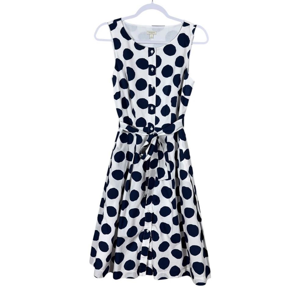 Talbots Polka Dot Button Up Shirt Dress Size 4 PinUp Rockabilly Euro Summer - Picture 3 of 7